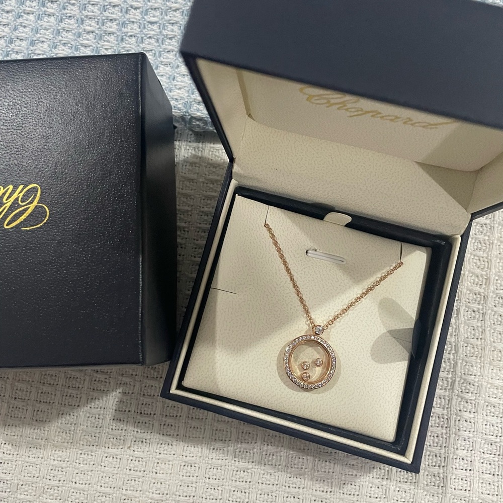 Chopard Rose Gold Circular Diamond-Accented Pendant Necklace